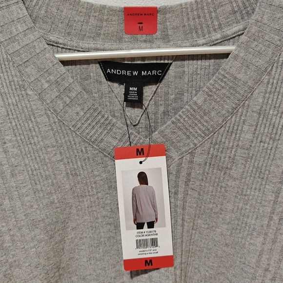 Andrew Marc NWT Sweater Medium Gray Pullover Oversized Comfy V-Neck - Picture 4 of 6